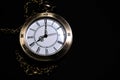 The watch carries an antique bag placed on a black background