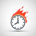 Watch dial icon on fire. Clock face logo