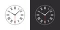 Watch faces. Clock faces. Smart watch dial. Dial with roman numerals. Clock faces on white and black background. Vector