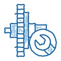 watch gear repair doodle icon hand drawn illustration