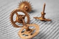 Watch gears on sand - abstract still life Royalty Free Stock Photo