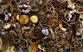 Watch gears and spare parts background, texture Royalty Free Stock Photo