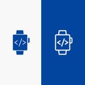 Watch, Hand Watch, Time Clock Line and Glyph Solid icon Blue banner Line and Glyph Solid icon Blue banner Royalty Free Stock Photo