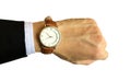 Watch on the left hand of business man  with data report background for business and financial Royalty Free Stock Photo