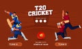 Watch Live T20 Cricket Match Between Team A VS B With Batter Player, Bowler In Playing Pose On Burnt Red Royalty Free Stock Photo