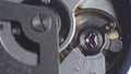 Watch mechanism macro loop. Old vintage clock mechanism working, closeup shot with soft focus. Close up of a internal Royalty Free Stock Photo