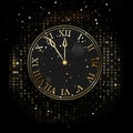 Watch the new year without five twelve, gold on a dark background of fashionable design. Royalty Free Stock Photo