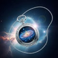 Watch with ornate design featuring a galaxy scene on the dial Royalty Free Stock Photo