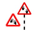 Watch out for zombies. Silhouette logo sign illustration. Humor. Road sign hand in red triangle