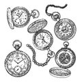 watch pocket old set sketch hand drawn vector Royalty Free Stock Photo