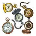 watch pocket old set sketch hand drawn vector Royalty Free Stock Photo