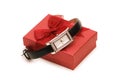 Watch and red giftbox isolated