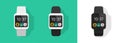 Watch smart icon flat vector set, smartwatch digital electronic wrist clock image isolated graphic illustration modern design