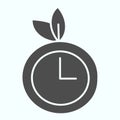 Watch solid icon. Clock with leaves vector illustration isolated on white. Time glyph style design, designed for web and Royalty Free Stock Photo
