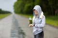 Watch for sports with smartwatch. Green detox smoothie. Royalty Free Stock Photo