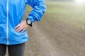 Watch for sports with stop watch. Jogging training for marathon. Royalty Free Stock Photo