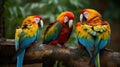 Beautiful macaws preening their feathers created with Generative AI