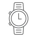 Watch thin line icon, clock and time, starp sign