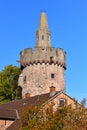 Watch tower called `Roter Turm` that belonged to old city wall surrounding the town Weinheim in Germany