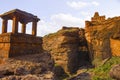 Watch Tower near Lower Shivalaya and Upper Shivalaya at a distance, North Badami Fort, Karnataka