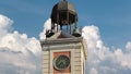 Watch tower on The Old Post Office building timelapse hyperlapse. Located in the Puerta del Sol. Madrid, Spain Royalty Free Stock Photo