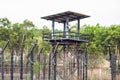 Watch tower at the Prison in the tropics. In the tower is the caretaker`s dummy