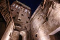 Watch tower in Sighisoara town, Romania, at night Royalty Free Stock Photo