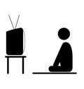 Watch TV program man pictogram flat icon on white Royalty Free Stock Photo