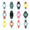 Watch vector business wristwatch or fashion wrist clock with clockwork and clockface clocked in time with hour or minute