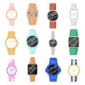 Watch vector wristwatch for businessman or fashion wrist clock with clockwork and clockface clocked in time with hour