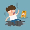 Watch your step caution sign.Danger of huge hole Royalty Free Stock Photo