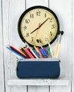 Watches and school tools. Royalty Free Stock Photo