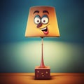 Watchful Cartoon Lamp On Wooden Table
