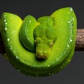 Watchful Green Tree Python Coiled on a Branch Royalty Free Stock Photo