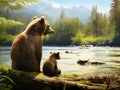 Watchful Grizzly bear siblings