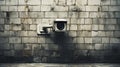 Watchful Guardian, Modern CCTV Security Camera on a Old Brick Wall, Looking at You, Generative AI Royalty Free Stock Photo