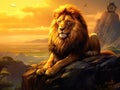 Ai Generated illustration Wildlife Concept of Watchful lion