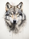 Watchful Wolf in Watercolor AI Generated