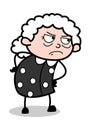 Watching in Aggression - Old Cartoon Granny Vector Illustration Royalty Free Stock Photo