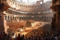 watching a chariot race and gladiator fight in the_Colosseum generative AI