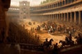 watching a chariot race and gladiator fight in the_Colosseum generative AI