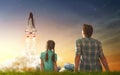 Watching how to fly a spaceship Royalty Free Stock Photo