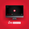 Watching live webinar on computer illustration. Studying at home. Online lesson, lecture, training, course. Vector on isolated