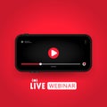 Watching live webinar on smart phone illustration. Distance education. Online lesson, Lecture, training, course. Vector on