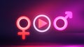 Watching movies online adult video gender symbol and sign play video love female male light neon bright romantic night couple. Royalty Free Stock Photo