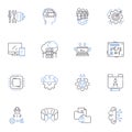 Watching observing line icons collection. Gazing, Observing, Scanning, Seeing, Watching, Peering, Staring vector and