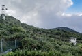 Watching tower and antenna at the military base with aerials located at the mountain Royalty Free Stock Photo