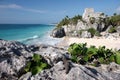 Watching Tulum ruins with a lizard Royalty Free Stock Photo