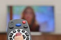 Watching TV and using remote controller Royalty Free Stock Photo