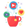 Watching video with hot drink concept icon